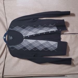 100% Cashmere Black Argyle Cardigan